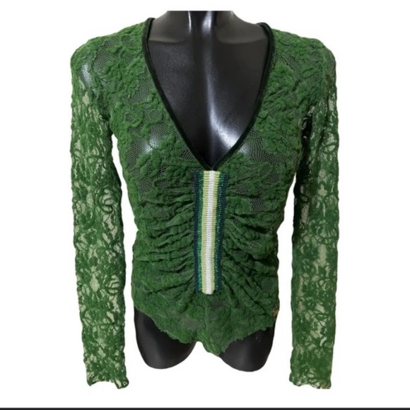 Fornarina Green Lace Long Sleeve Top - Picture 1 of 8